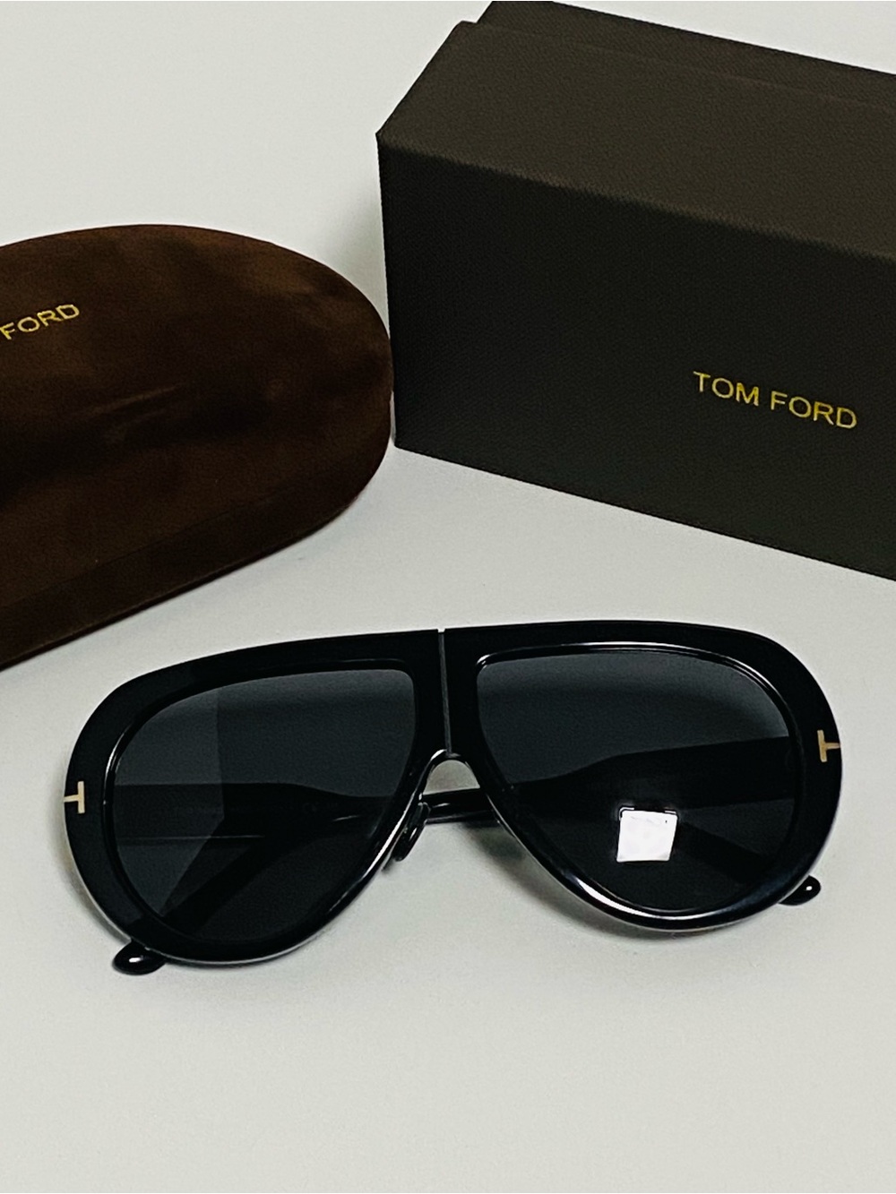 Tom Ford Black Aviator Sunglasses with Gold T Accents